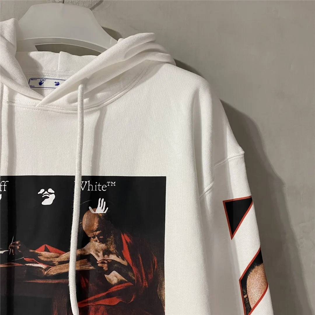 Top tested version OFFWHITE OW Caravaggio Skeleton Old Man Oil Painting for Men and Women Couple Pure Cotton Loose Religious Round Neck Pullover Hoodie Sweatshirt Exclusive version on the market, zp’s sales once hit a new high. Both the front and rear panels are printed using Kornit's digital direct printing process, with 7 colors sprayed and glazed solid film, giving the printing a jelly-like feel. The printing gradient is gentle, the texture is clear, and the color contrast is obvious. The fabric is made of 480g large fish scale pure cotton terry fabric, which is launched in a big way and has full drape. It can be compared with all versions on the market and is synchronized. Brand new 21s collar label, washed, hang tag, all customized. Size chart